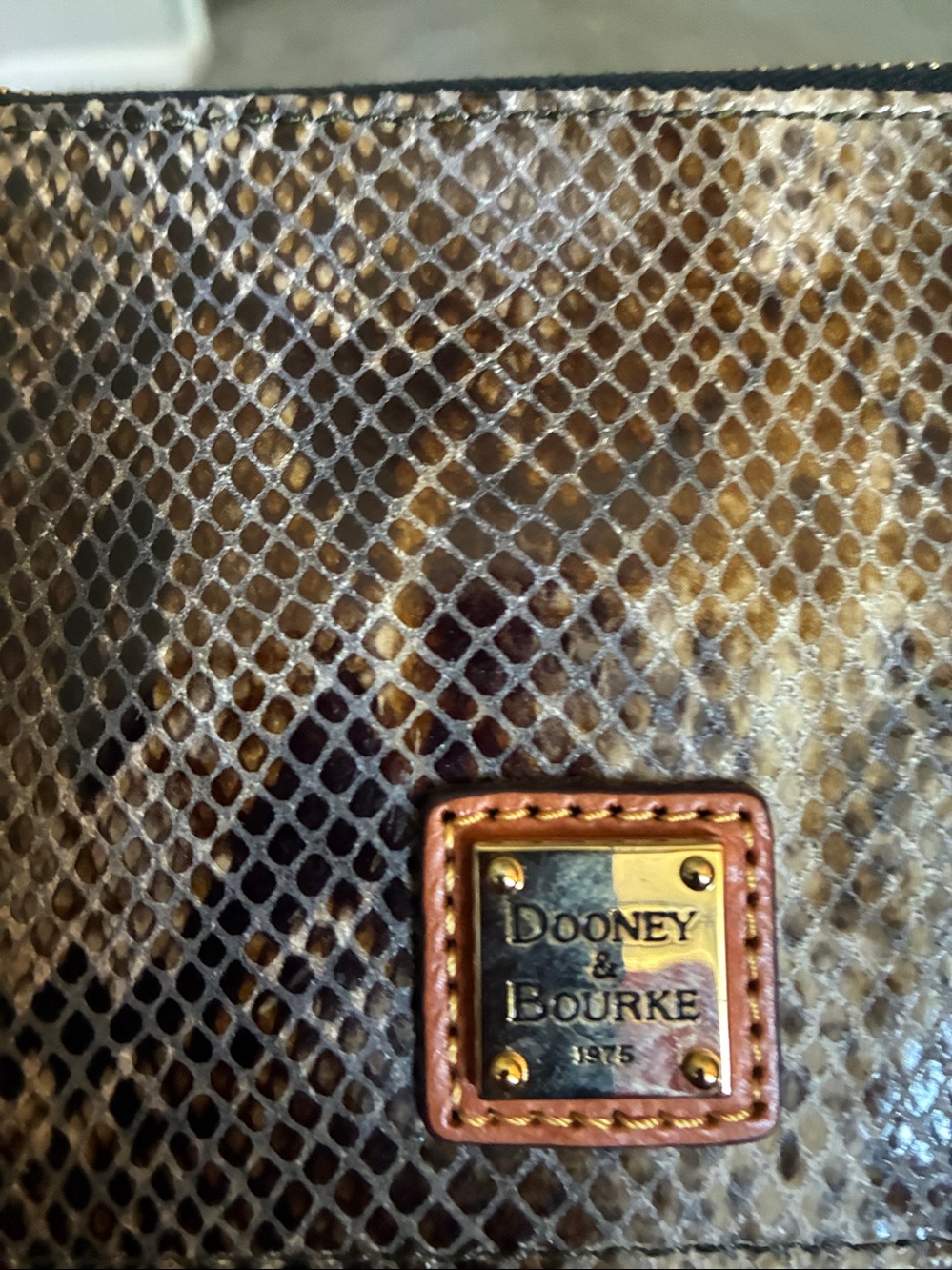 Dooney & Bourke Brown and Gray python-embossed leather wristlet. - Picture 6 of 6